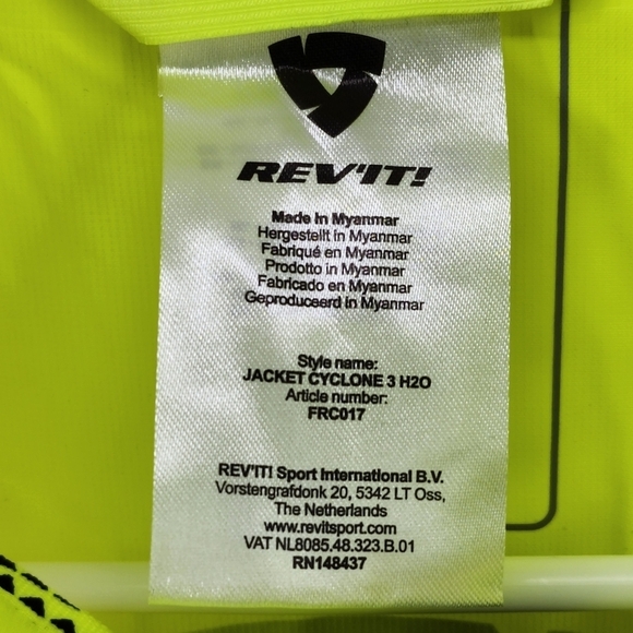 Rev'it Unisex Cyclone 3 H2O Rain Jacket Neon Yellow - Picture 7 of 7